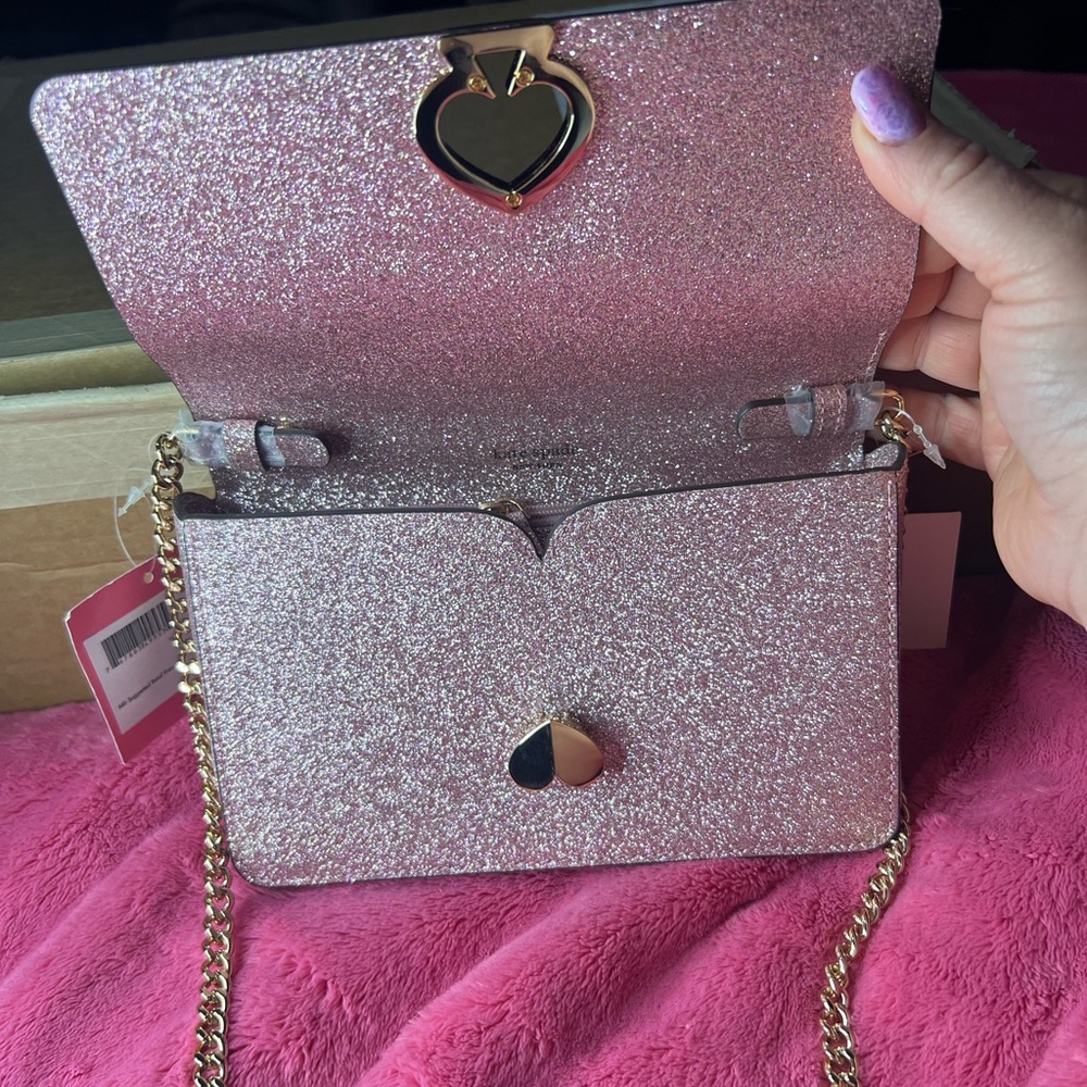 Kate Spade Nicola Shimmer Twistlock Chain Wallet purse Rose Gold NWT Retail$198 - Picture 10 of 13